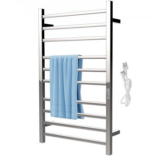 VEVOR Heated Towel Rack Towel Heater Warmer 10-Bar Mirror Polished Steel Silver, MJJRJPG10110VTUBYV1