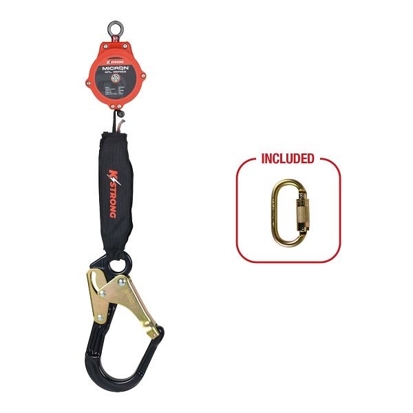 KStrong Micron 6 ft. SRL with Large Aluminum Rebar Hook with Steel ANSI Gate (ANSI) - Installation carabiner included, UFS356002