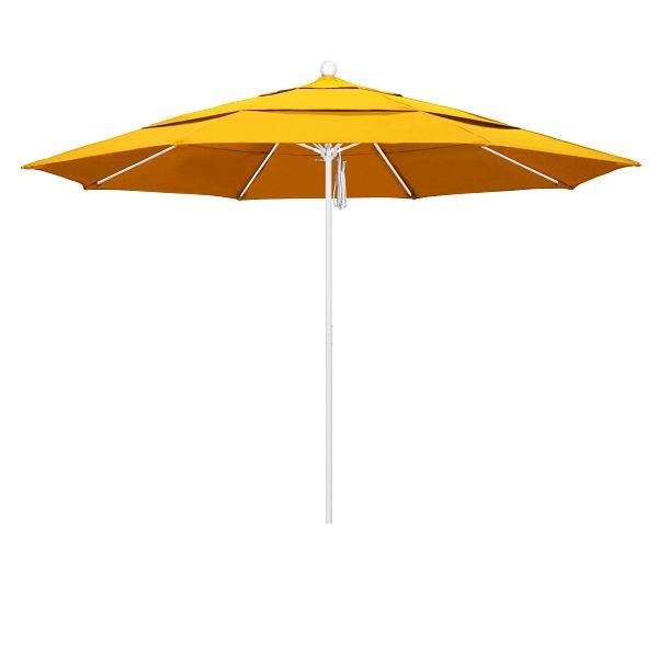California Umbrella 11' Venture Series Patio Umbrella, Matted White Aluminum Pole, Pulley Lift, Sunbrella 1A Sunflower Yellow Fabric, ALTO118170-5457-DWV