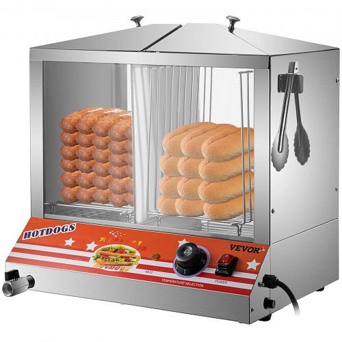 VEVOR Hot Dog Steamer, Top Load Hut Steamer for 100 Hot Dogs & 48 Buns, Stainless Steel Hot Dog Cooker with Bun Warmer, SPBWRGRGG-00387L2V1