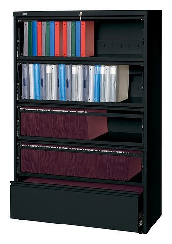 Hirsh 42" Wide Five-Drawer Lateral File Recede and Roll-Out - Black, 17976