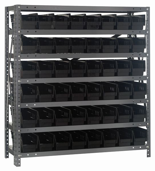 Quantum Storage Systems Shelving Unit, 12x36x39", 400 lb capacity per shelf (7), 48 QSB101 black bins, galvanized steel, 1239-101BK