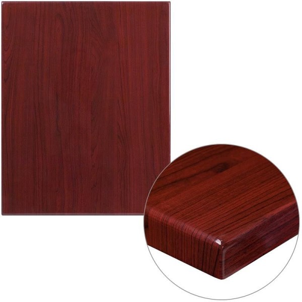 Flash Furniture Glenbrook 24" x 30" Rectangular High-Gloss Mahogany Resin Table Top with 2" Thick Edge, TP-MAH-2430-GG