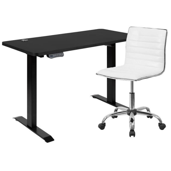 Flash Furniture Park 48" Wide Black Electric Height Adjustable Standing Desk & Designer Armless White Ribbed Swivel Task Office Chair, BLN-2046512B-BKWH-GG