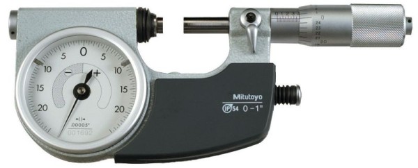Mitutoyo Indicating Micrometer, 0-1 In, .00005 In, Carbide Tipped, 510-131