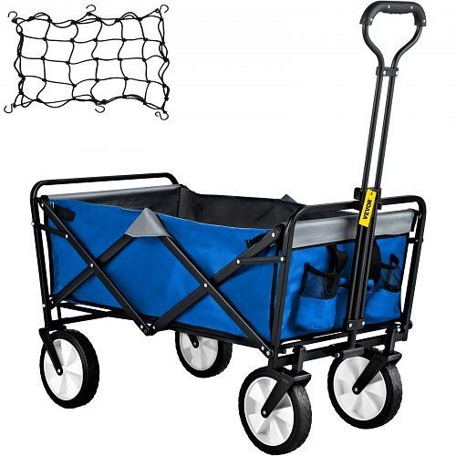 VEVOR Folding Wagon Cart Utility Collapsible Wagon 176 lbs with Adjustable Handle, Blue & Gray, ZDHYBXSSTCLHS27CAV0