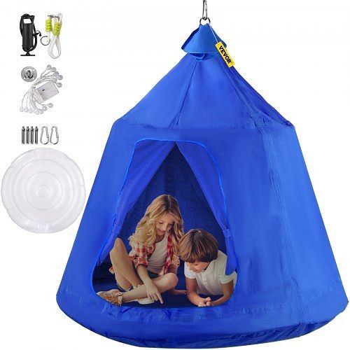 VEVOR Blue HangOut HugglePod Hanging Tree Tent with LED String Lights for Kids, ZPETQQBLUE0000001V0