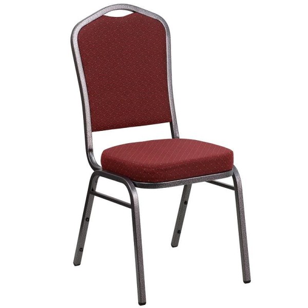 Flash Furniture HERCULES Series Crown Back Stacking Banquet Chair in Burgundy Patterned Fabric - Silver Vein Frame, NG-C01-HTS-2201-SV-GG