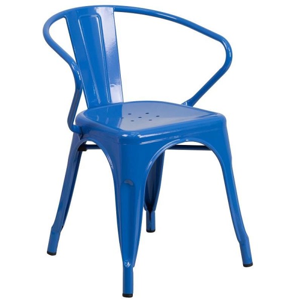 Flash Furniture Luna Commercial Grade Blue Metal Indoor-Outdoor Chair with Arms, CH-31270-BL-GG
