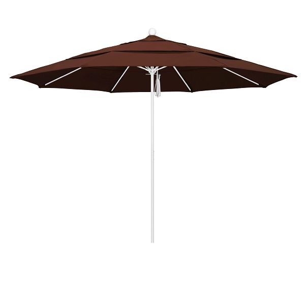 California Umbrella 11' Venture Series Patio Umbrella, Matted White Aluminum Pole, Pulley Lift, Sunbrella 2A Bay Brown Fabric, ALTO118170-5432-DWV