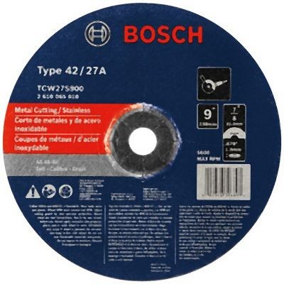 Bosch 9 Inches 5/64 Inches 7/8 Inches Arbor Type 27A (ISO 42) 46 Grit Rapido™ Fast Metal/Stainless Cutting Abrasive Wheel, 2610065818