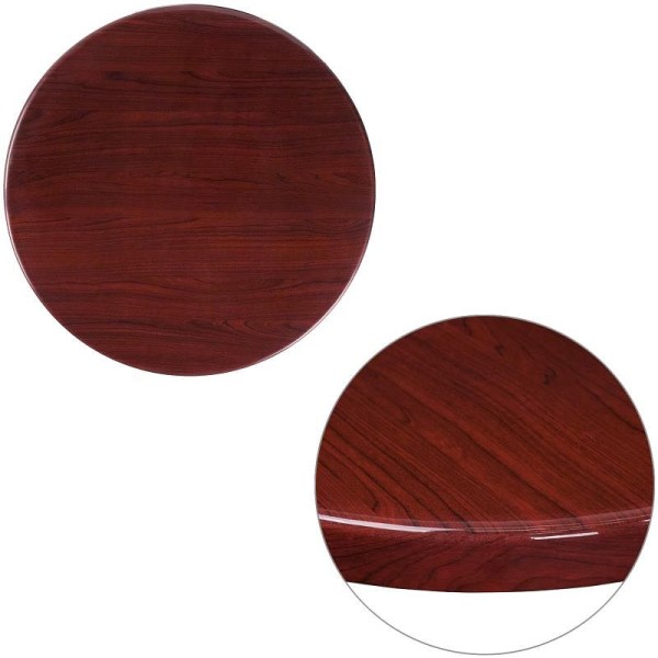 Flash Furniture Glenbrook 24'' Round High-Gloss Mahogany Resin Table Top with 2'' Thick Drop-Lip, TP-MAH-24RD-GG