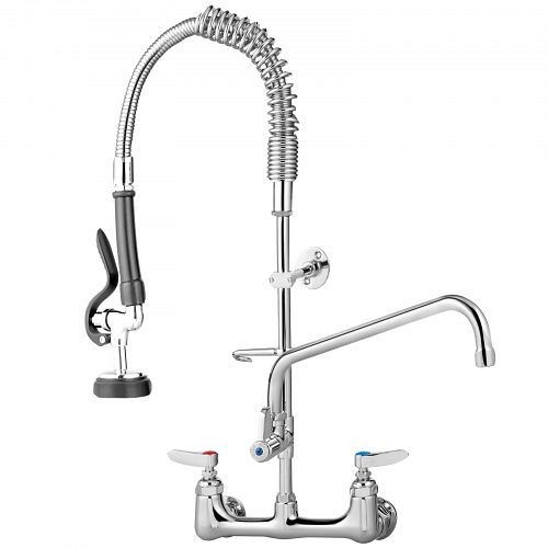 VEVOR Commercial Pre-rinse Faucet Wall Mount Kitchen Sink Faucet 8" with Sprayer, 13.8 x 3.0 x 35.8 in, QSYCKJJH83612AE8KV0