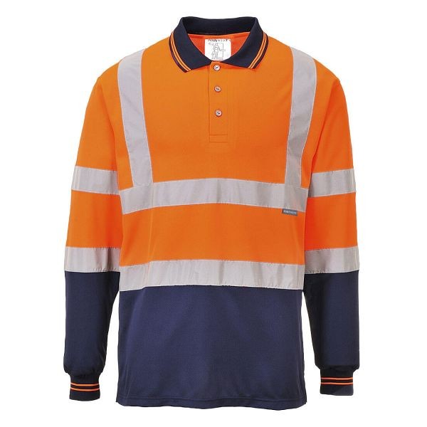 Portwest Two-Tone Long Sleeve Polo Shirt, Orange/Navy, 4XL, S279ONR4XL