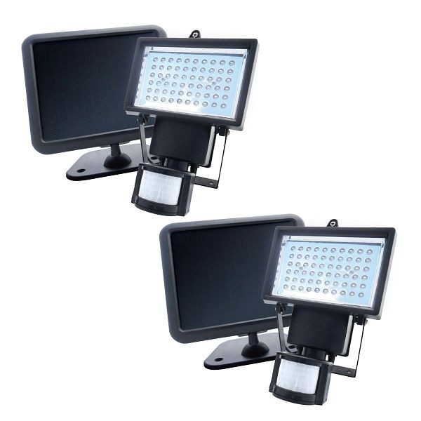 Nature Power 60 Integrated LED Black Outdoor Solar Powered Motion Activated Security Flood Light (2- Pack), 22052