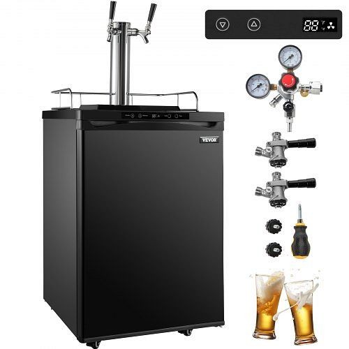 VEVOR Black Kegerators Beer Dispenser, Full Size Beer Kegerator Refrigerator, Double Taps Direct Draw Beer Dispenser with LED Display, PJLZFPJHSSTMCH30TV1