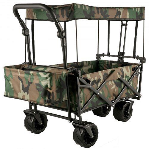 VEVOR Folding Wagon Cart, Collapsible Folding Garden Cart with Shade Beach Utility, Camouflage, DZDPTC-MCSHSKU001V0