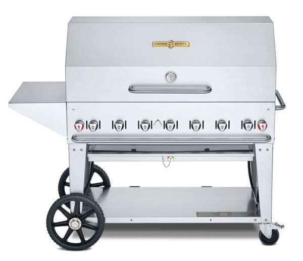 Crown Verity 48" Mobile Grill, Propane with Roll Dome, Removeable End Shelves, Adjustable Bun Rack and 48" BBQ Cover, CV-MCB-48PKG