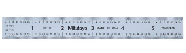 Mitutoyo Steel Rule, 6 Inx150mm, 3/4 In Wide, (1/32, 1/60, 1mm, 0.5mm), 182-105