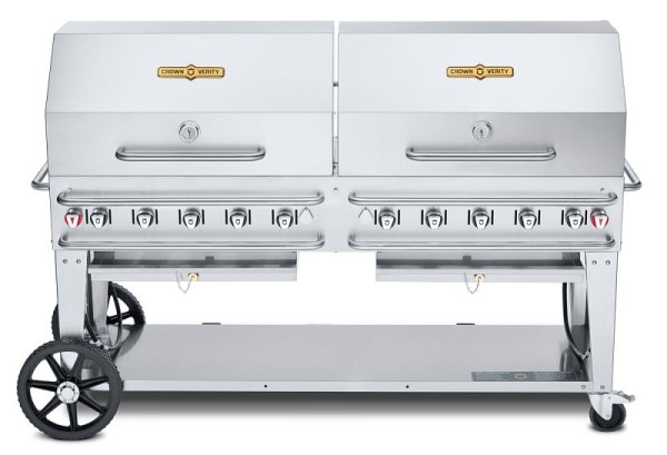 Crown Verity 72" Rental Grill, Propane, with 2-36” Roll Domes and Bun Rack, CV-RCB-72RDP