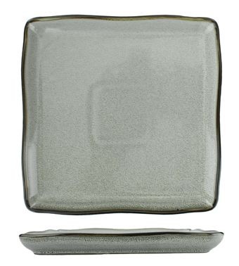 International Tableware Luna Stoneware Ash Square Plate 10", Ash with Black Trim and Speckles, Quantity: 12 pieces, LU-22-AS
