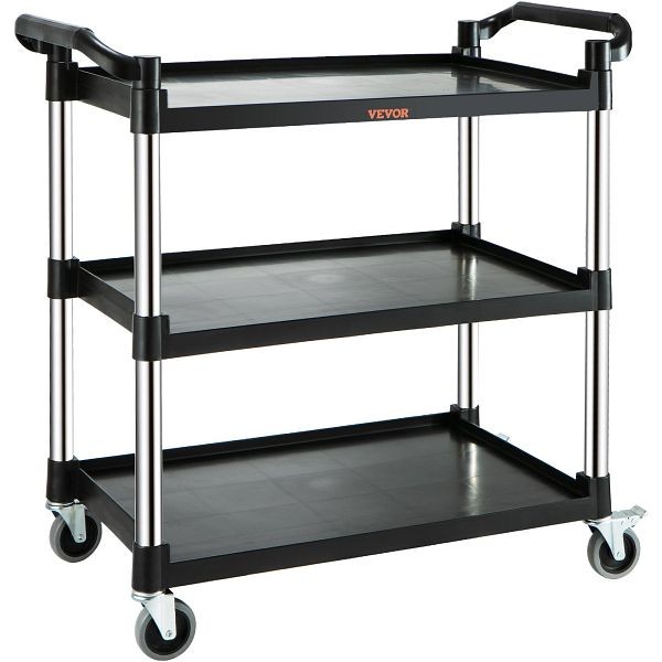VEVOR Utility Service Cart with Wheels 3-Tier Food Service Cart 220lbs Capacity, Black, FW101X49X98CMTXSBV0