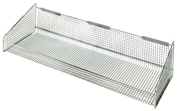 Quantum Storage Systems Partition Wall Hanging Basket, 11-7/8x36x7-1/2", 125 lb load capacity, mesh design, chrome plated, 1035HBC