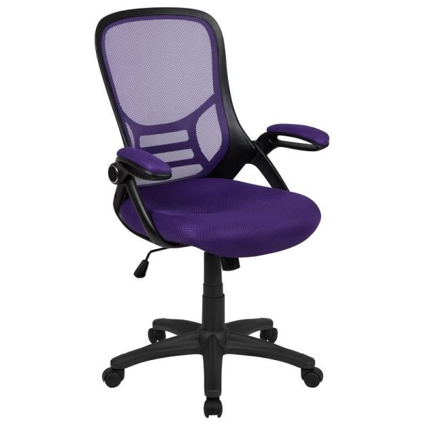 Flash Furniture Porter High Back Purple Mesh Ergonomic Swivel Office Chair with Black Frame and Flip-up Arms, HL-0016-1-BK-PUR-GG