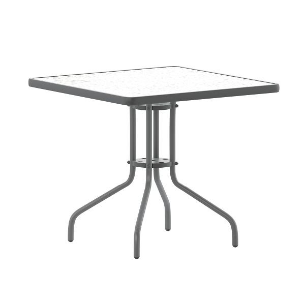 Flash Furniture Barker 31.5'' Silver Square Tempered Glass Metal Table, TLH-073A-2-SV-GG