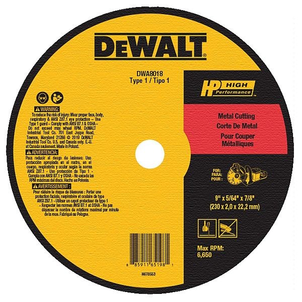 DeWalt 9" x 5/64" x 7/8" Cutting Wheel Type 1, DWA8018