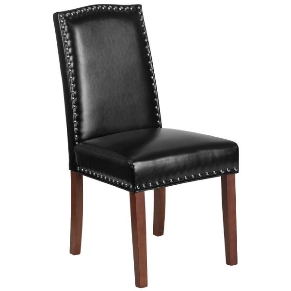 Flash Furniture HERCULES Hampton Hill Series Black LeatherSoft Parsons Chair with Silver Accent Nail Trim, QY-A13-9349-BK-GG