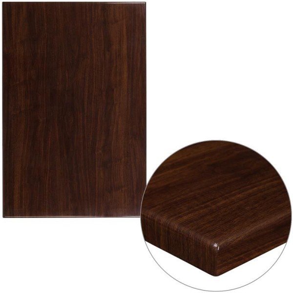 Flash Furniture Glenbrook 30" x 45" Rectangular High-Gloss Walnut Resin Table Top with 2" Thick Edge, TP-WAL-3045-GG