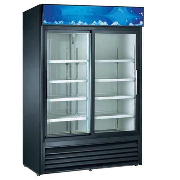 U-Star Sliding Glass Door 53" Merchandiser Refrigerator - 2 Door, Black, USRFS-2D/B
