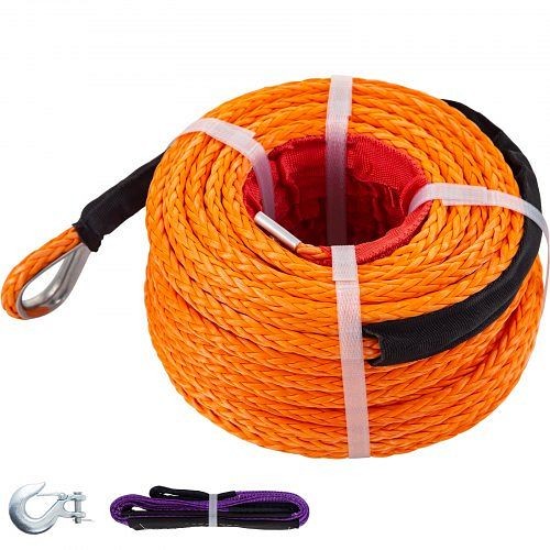 VEVOR Synthetic Winch Rope 3/8" x 100ft, Winch Cable with G70 Hook 18740 Lbs Working Strength, 12 Strands, JPS9.530MJPSOG001V0