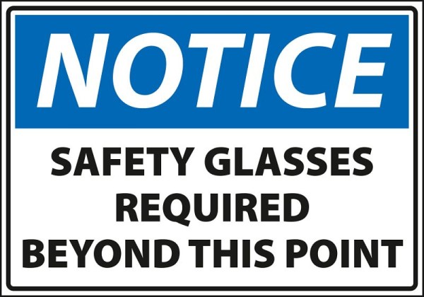 Marahrens Sign Caution - safety glasses required beyond this point, rigid plastic, Size: 10 x 7 inch, MA0019.010.21