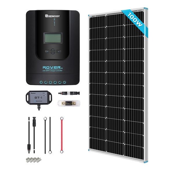Renogy New 100 Watt 12 Volt Solar Premium Kit, RNG-KIT-PREMIUM100D-RVR20