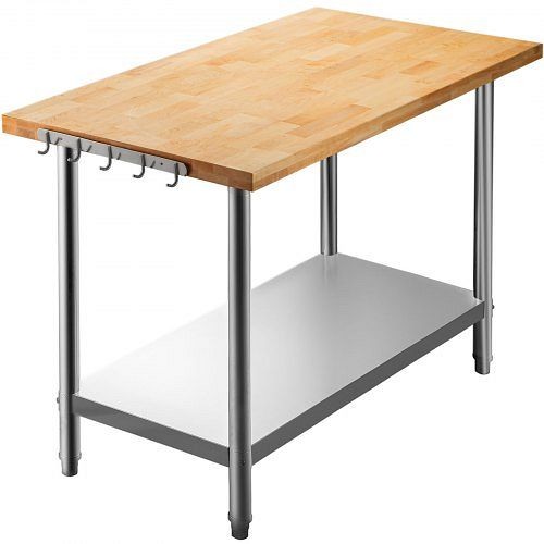 VEVOR Maple Top Work Table, Stainless Steel Kitchen Prep Table Wood, 36 x 24 Inches Metal Kitchen Table, CFGZT36X24X1.5YC1V0