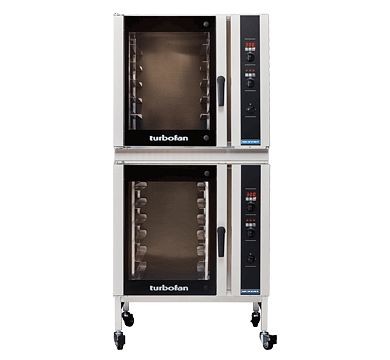 Moffat Turbofan E35D6-26/2, Two Full Size Digital / Electric Convection Ovens Double Stacked on Stainless Steel Base Stand with adjustable feet, E35D6-26/2