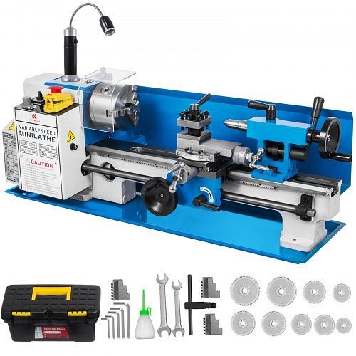 VEVOR Bench Top Mini Metal Lathe 7" x 14" Variable Speed Milling Machine with a Lamp, JSMNCC7X14-550W01V1