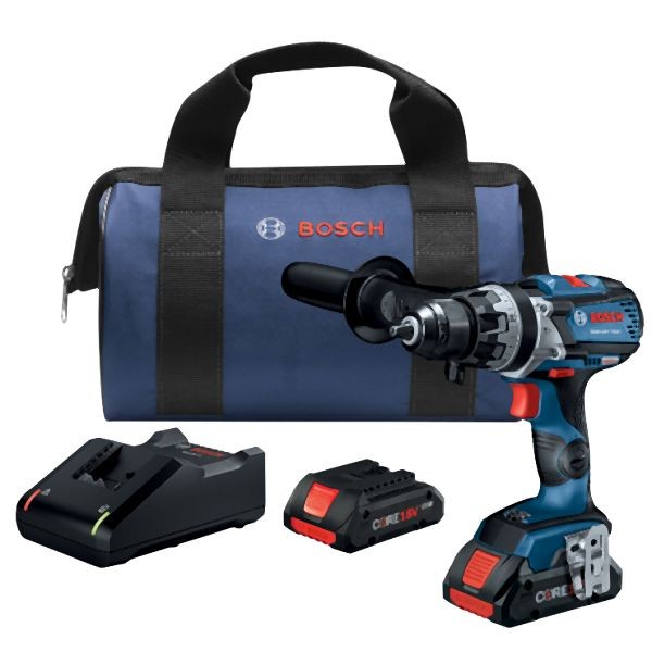 Bosch 18V EC Brushless Connected-Ready Brute Tough 1/2 Inches Hammer Drill/Driver Kit with (2) CORE18V 4.0 Ah Compact Batteries, 06019G0312