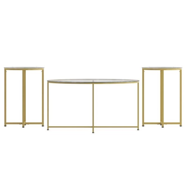 Flash Furniture Greenwich Collection Coffee and End Table Set - Clear Glass Top with Brushed Gold Frame - 3 Piece Occasional Table Set, NAN-CEK-10-GG