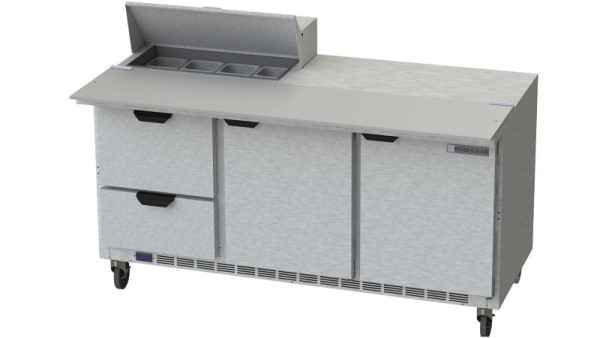 Beverage-Air 17″ Cut Top Food Prep Table with Drawers, Exterior Dimensions: WxDxH: 72"W x 38 3/8"D x 45 1/8"H with Casters, SPED72HC-08C-2