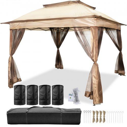 VEVOR Patio Gazebo Canopy 11x11ft Outdoor 2-Tier Tent Shelter Awning Steel with Netting, ZYP3.3MX3.3MSDZD1V0