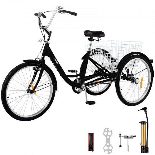 VEVOR Adult Tricycle 20" 1-Speed Trike 3-Wheel Bicycle with Large Basket for Riding, ZXCSLC20YC1SHS001V0