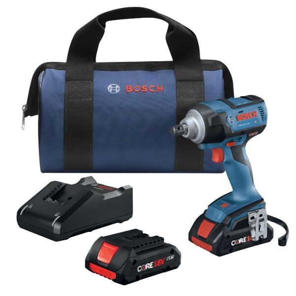Bosch 18V EC Brushless 1/2 Inches Impact Wrench Kit with (2) CORE18V 4.0 Ah Compact Batteries, 06019D8212