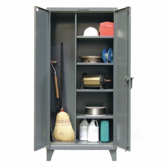 Strong Hold Heavy Duty Storage Cabinet, Dark Gray, 66 in H X 48 in W X 24 in D, Assembled, 3 Cabinet Shelves, Janitorial, 45-BC-243