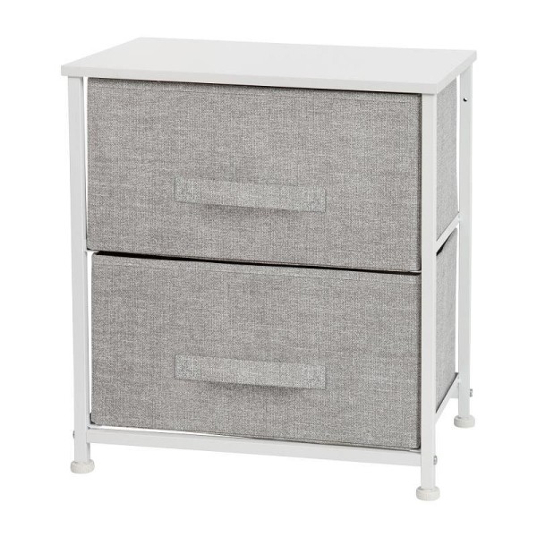 Flash Furniture Harris 2 Drawer Wood Top White Nightstand Storage Organizer with Cast Iron Frame and Light Gray Easy Pull Fabric Drawers, WX-5L200-WH-GR-GG