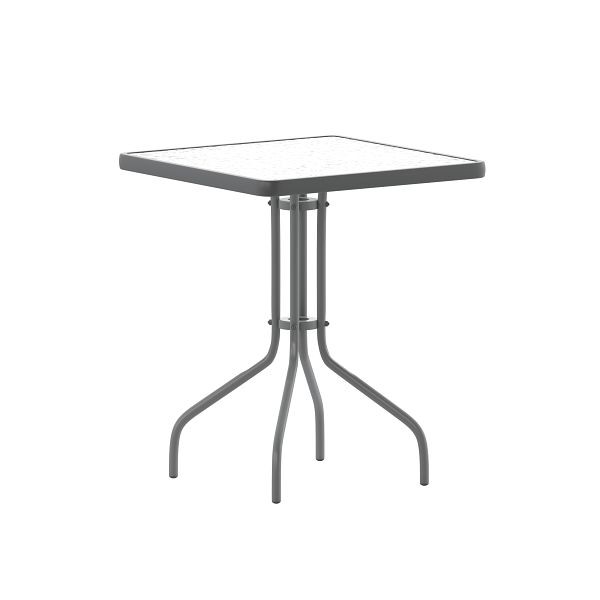 Flash Furniture Barker 23.5'' Silver Square Tempered Glass Metal Table, TLH-073A-1-SV-GG