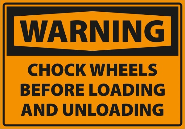 Marahrens Sign Warning - Caution chock wheels before loading and unloading, rigid plastic, Size: 10 x 7 inch, WA0049.010.21