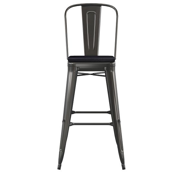 Flash Furniture Kai Commercial 30" Black Metal Indoor-Outdoor Bar Height Stool, Removable Back, Black Poly Resin Seat, CH-31320-30GB-BK-PL2B-GG